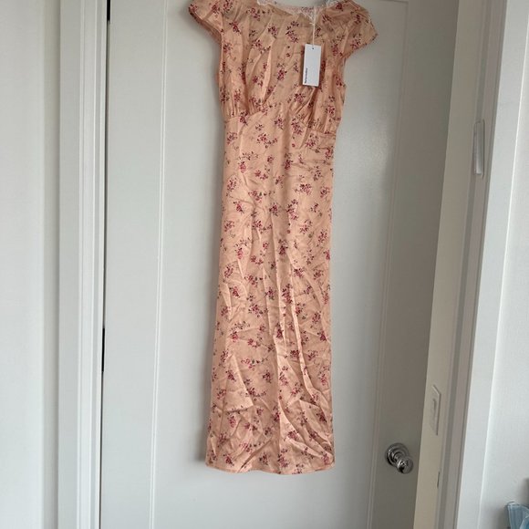 NWT Reformation Lucas Silk Midi Dress SZ 4 Myrna Floral Cap Sleeves Deep V-Back - Picture 6 of 12